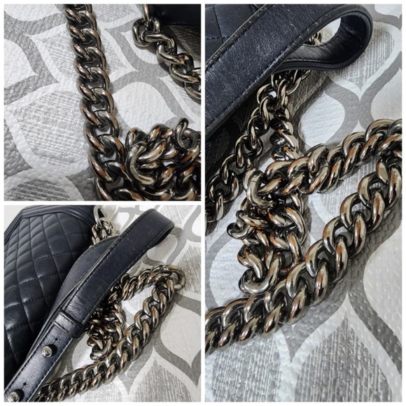 Authentic CHANEL Caviar Quilted New Medium Boy Flap Shoulder Bag Navy Blue - Picture 5 of 15